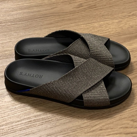 Rothys The Weekend Slide Washable Sandals in Silver Sand Size 7 - Picture 3 of 14